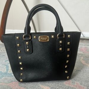 Michael Kors Black and Gold Mini Bag with Studded Detailing